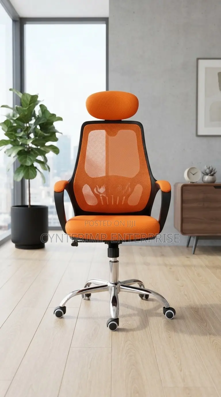 Mesh Office Chair With Headrest (Orange)