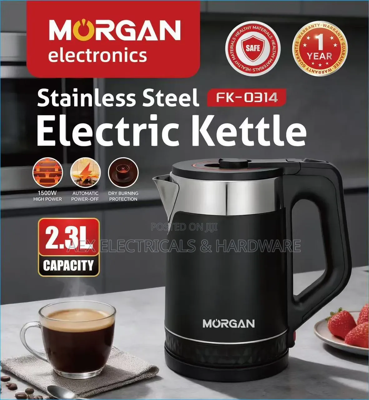 Morgan Stainless Steel Electric Kettle 2.3L – 1500W