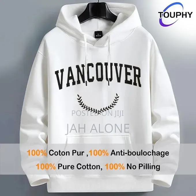 Men's Long Sleeve Hoodie Sweatshirt - Kangaroo Pocket (White)
