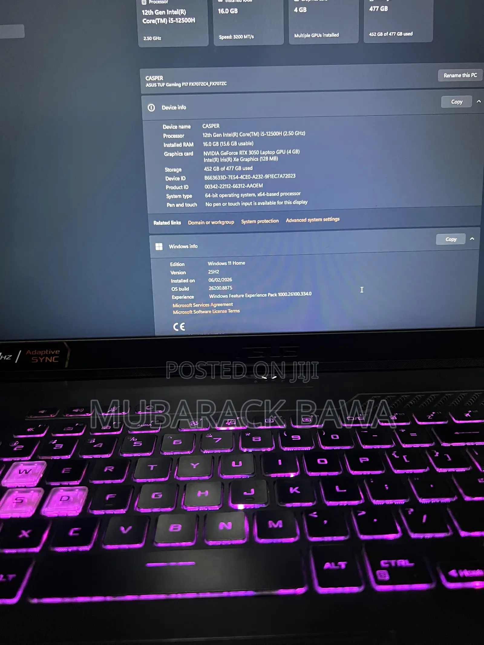 Laptop Asus TUF Gaming F17 16GB Intel Core i5 SSD 512GB