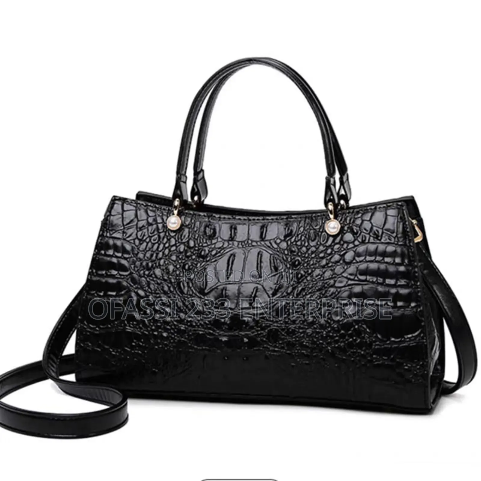 Genuine Leather Handbag With Crocodile Pattern