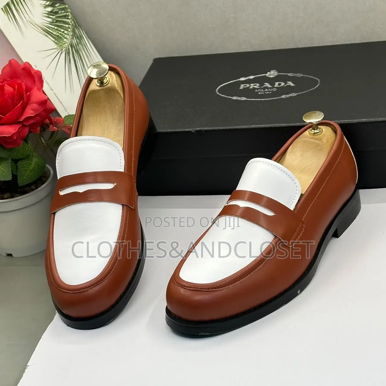 Brown White Men's Leather Penny Loafers | Executive Shoes