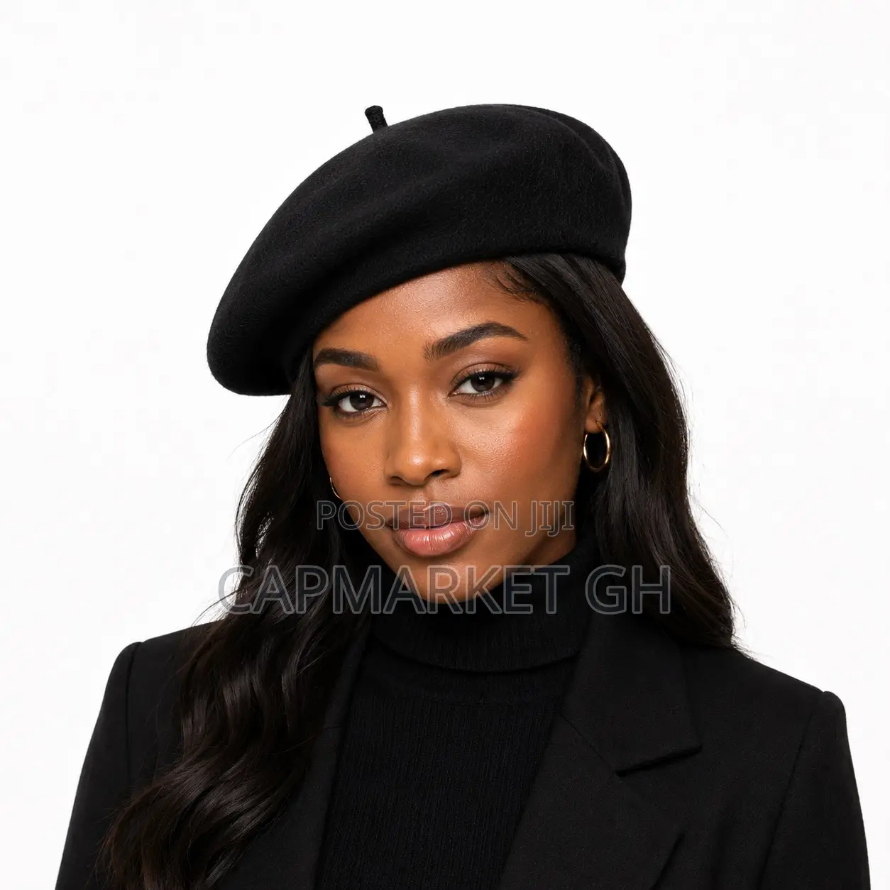 Classic Wool Blend French Beret Hat - Black