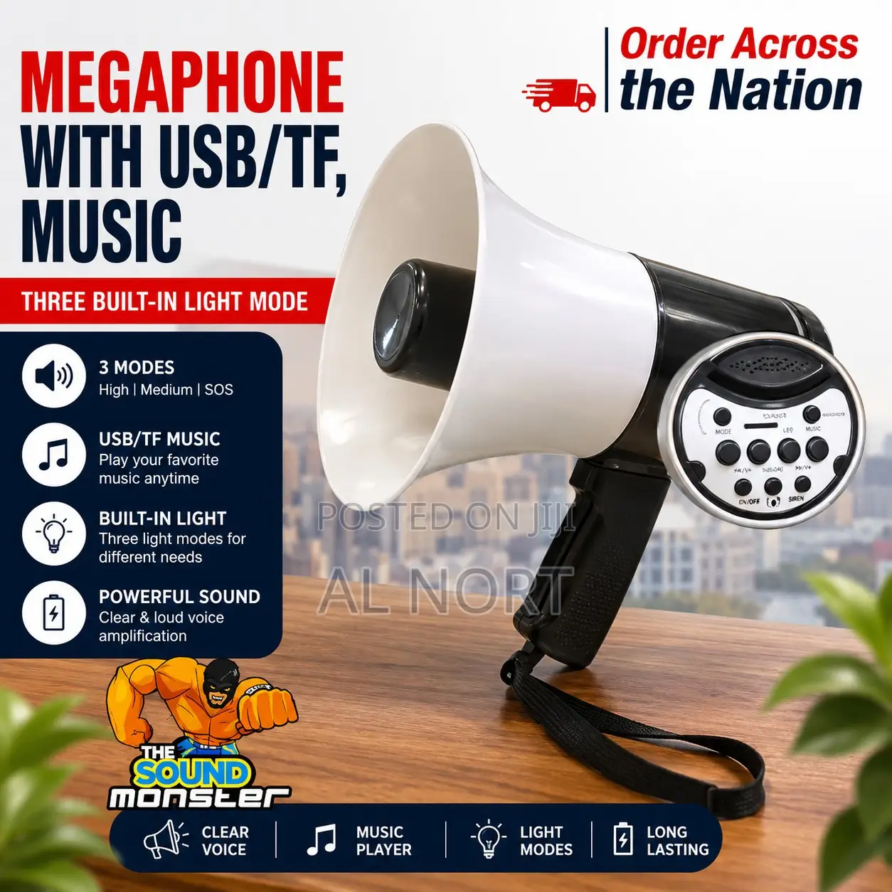 Sound Monster 333 – USB/TF Music Handheld Megaphone – White/Black