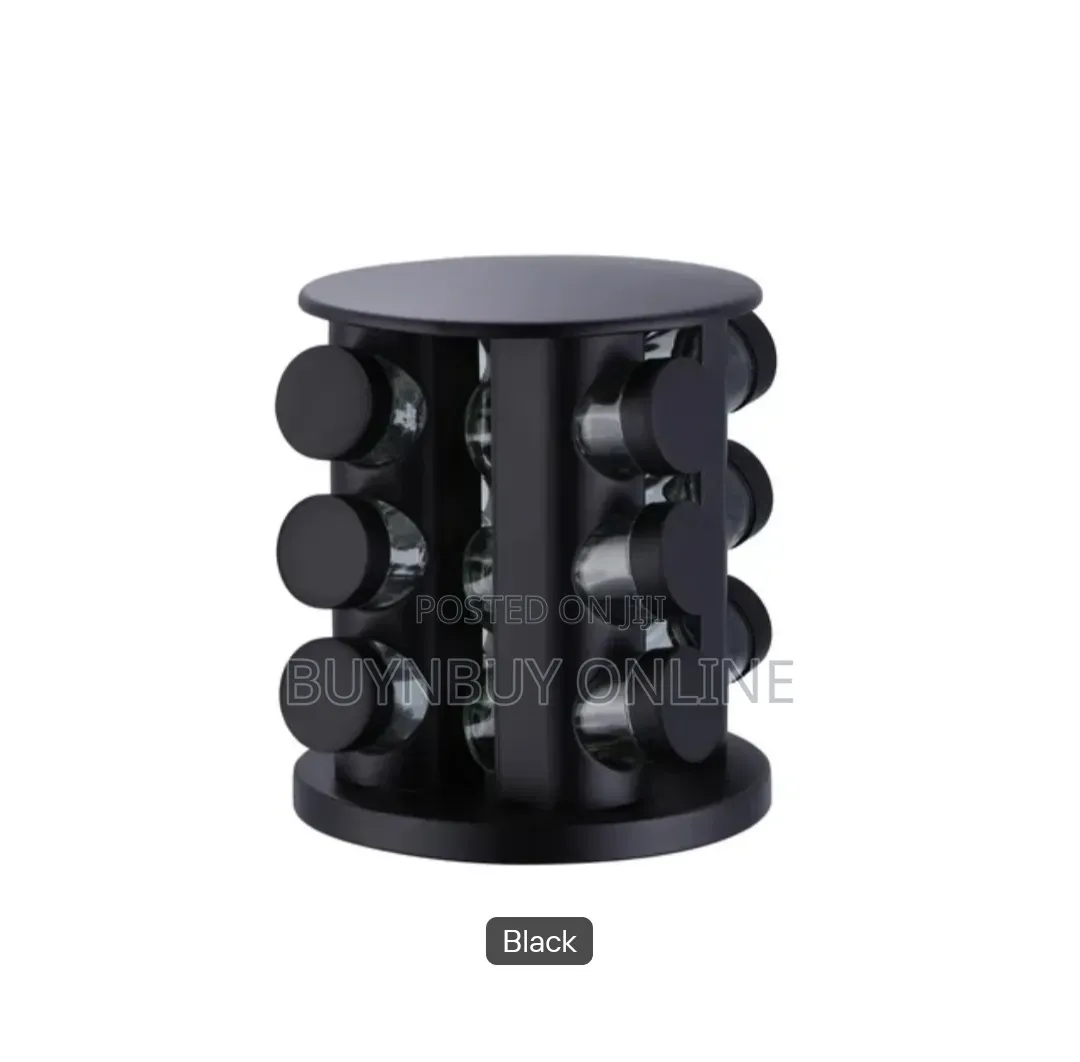 12 Piece Spice Jar With Revolving Spice Holder in Gold and Black