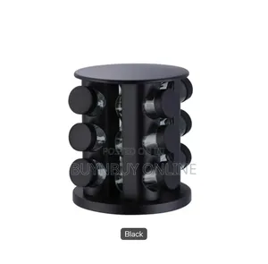 12 Piece Spice Jar With Revolving Spice Holder in Gold and Black