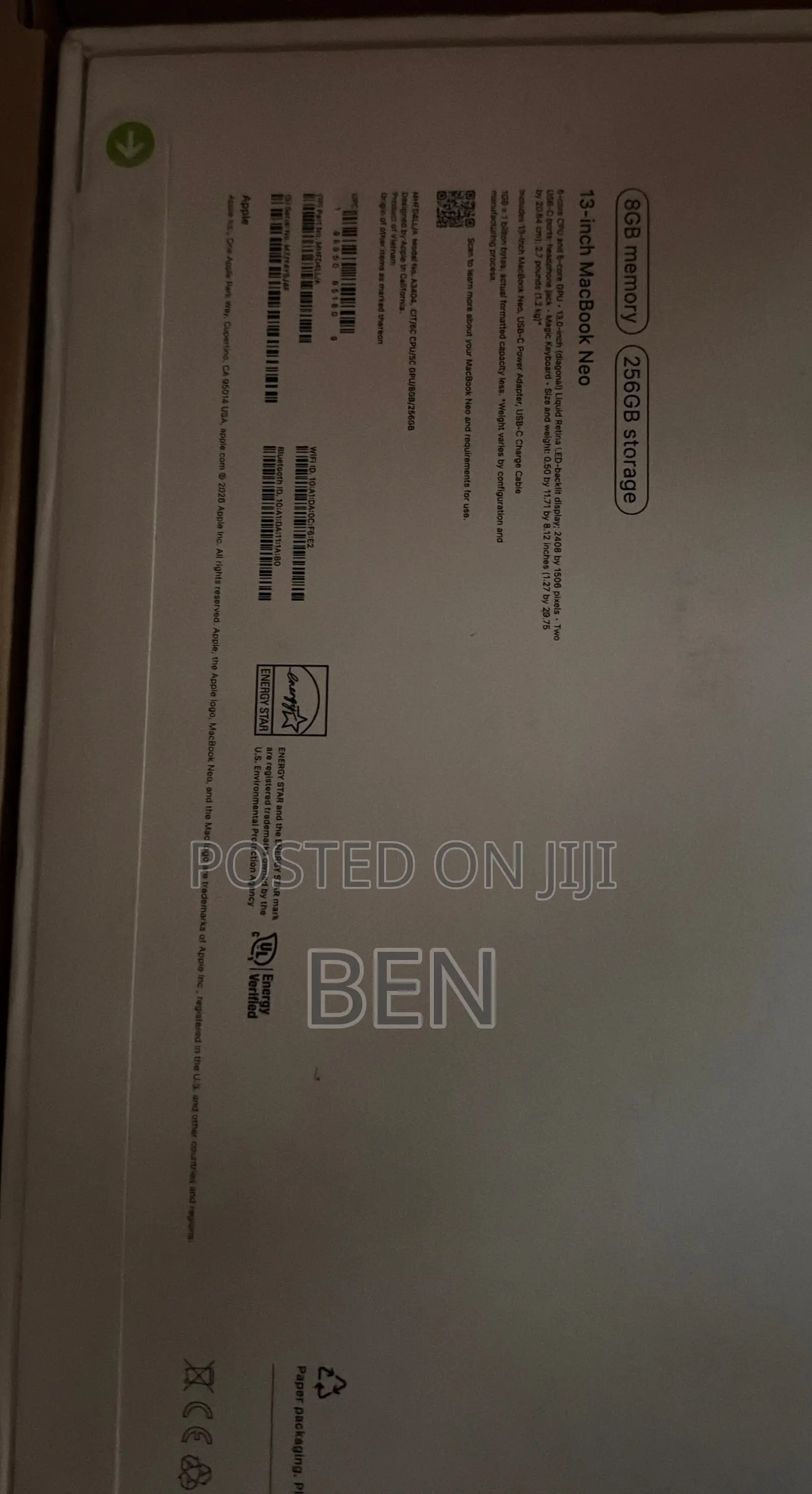 New Laptop Apple MacBook Neo 2026 8GB SSD 256GB