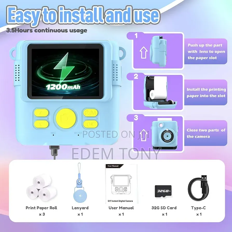 DIY Instant Digital Camera Blue. With Instant Printing