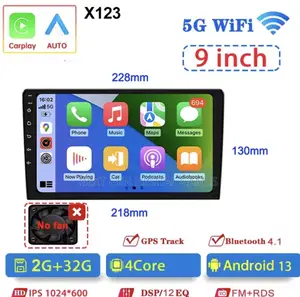 7 9 10"2 Din Car Audio Android 13 Android Auto Wireless Carplay 64G