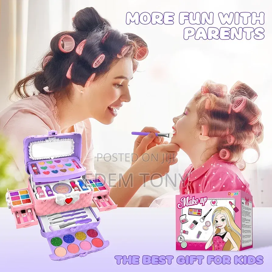 Purple Pink Pretend Play Makeup Vanity Set; Brushes Accessories