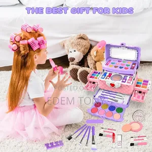 Purple Pink Pretend Play Makeup Vanity Set; Brushes Accessories