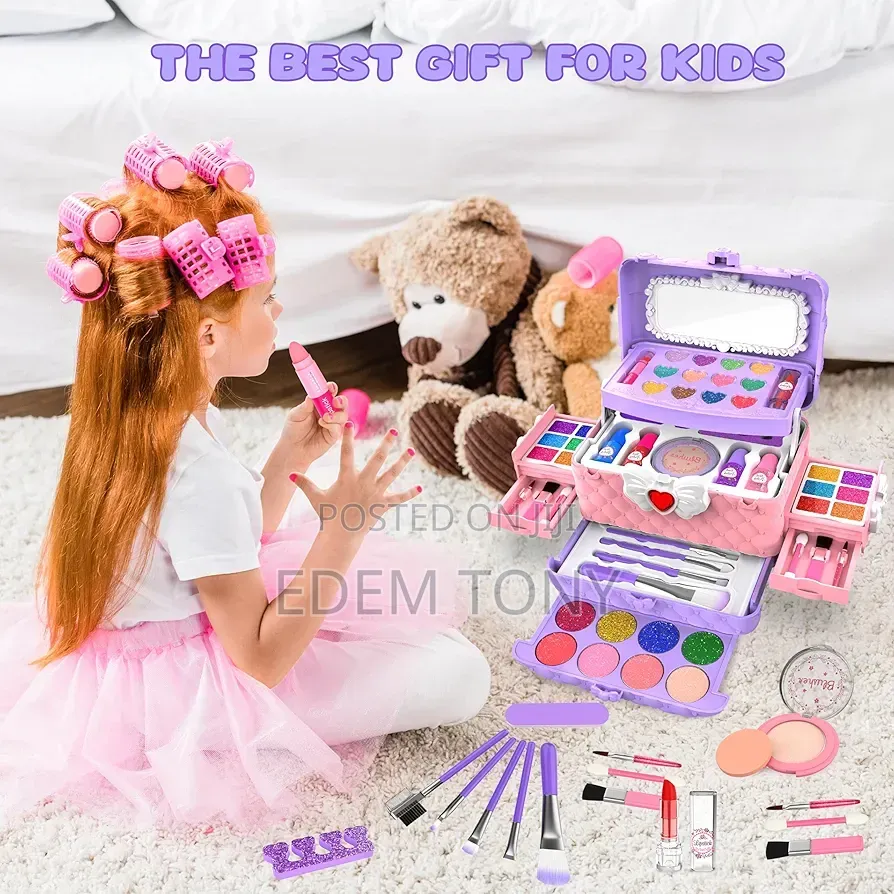Purple Pink Pretend Play Makeup Vanity Set; Brushes Accessories