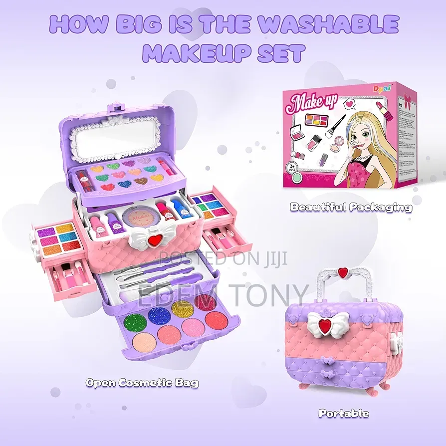 Purple Pink Pretend Play Makeup Vanity Set; Brushes Accessories