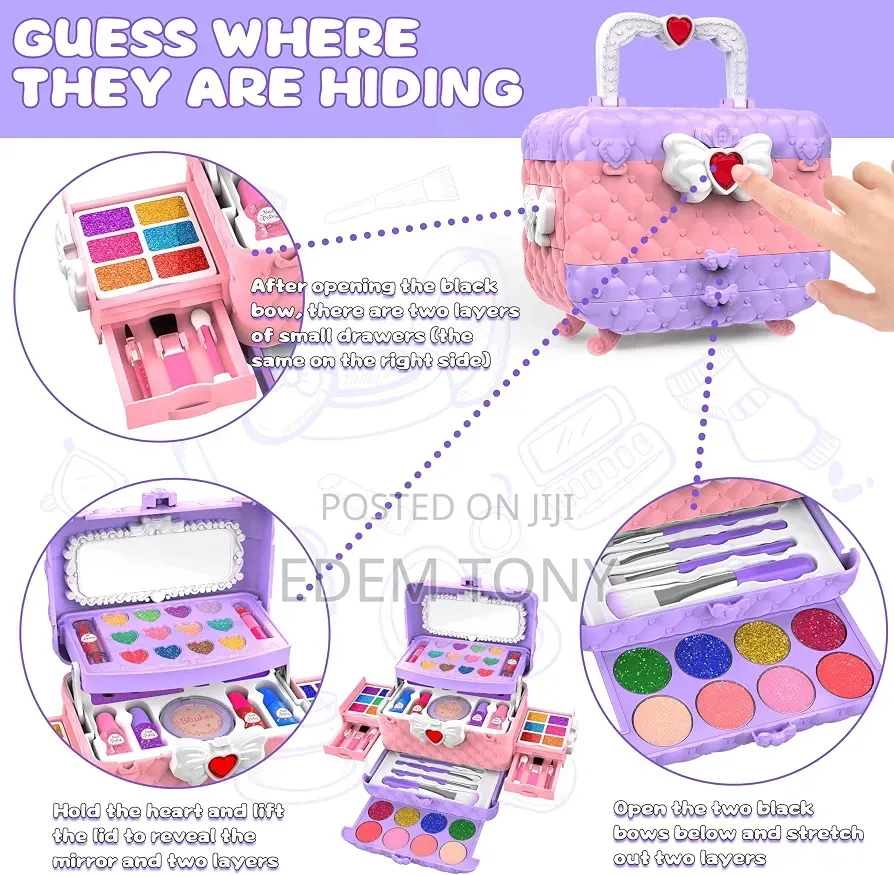Purple Pink Pretend Play Makeup Vanity Set; Brushes Accessories