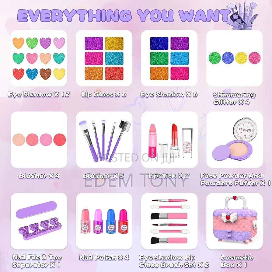 Purple Pink Pretend Play Makeup Vanity Set; Brushes Accessories