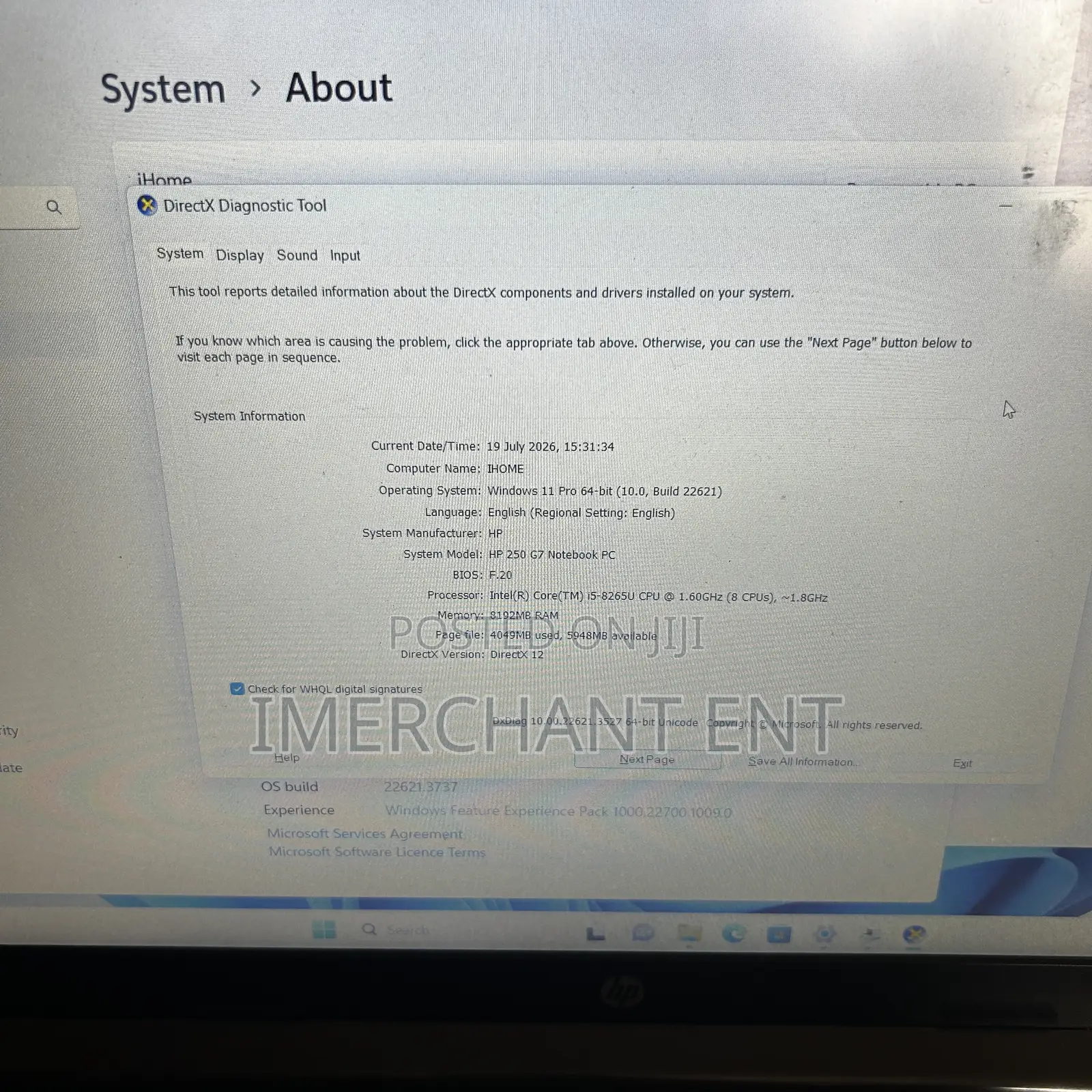 Laptop HP 250 G7 8GB Intel Core i5 SSD 512GB