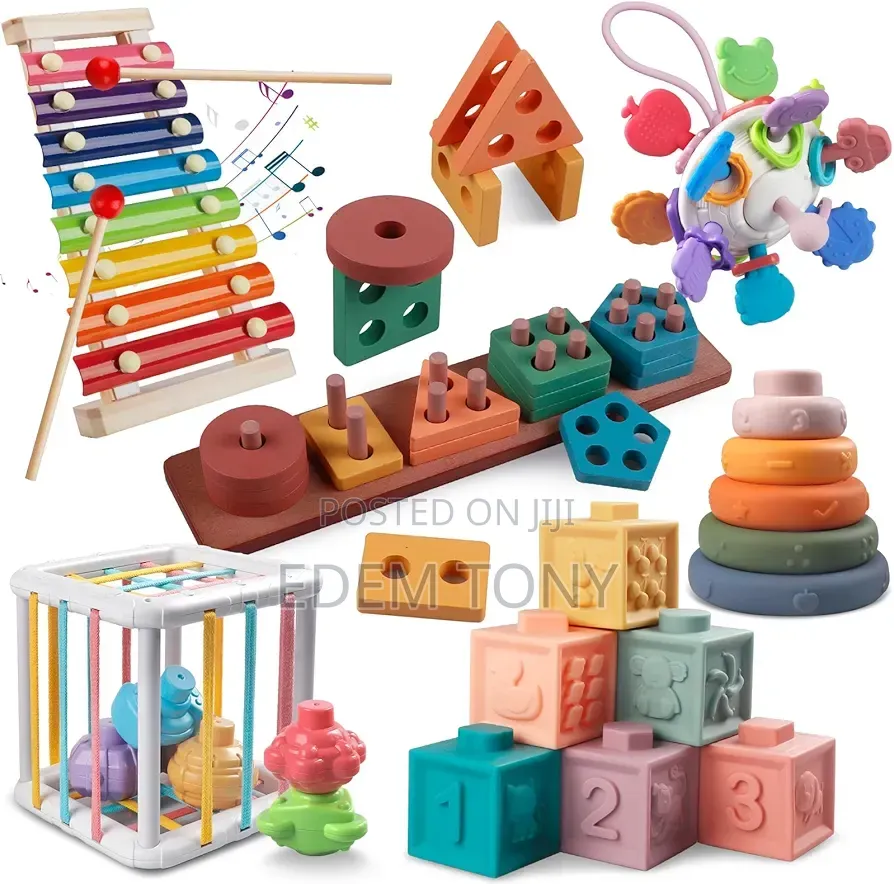 6-in-1 Wooden Montessori Set ;Blocks,activity Cube Teething Toys