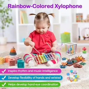 6-in-1 Wooden Montessori Set ;Blocks,activity Cube Teething Toys