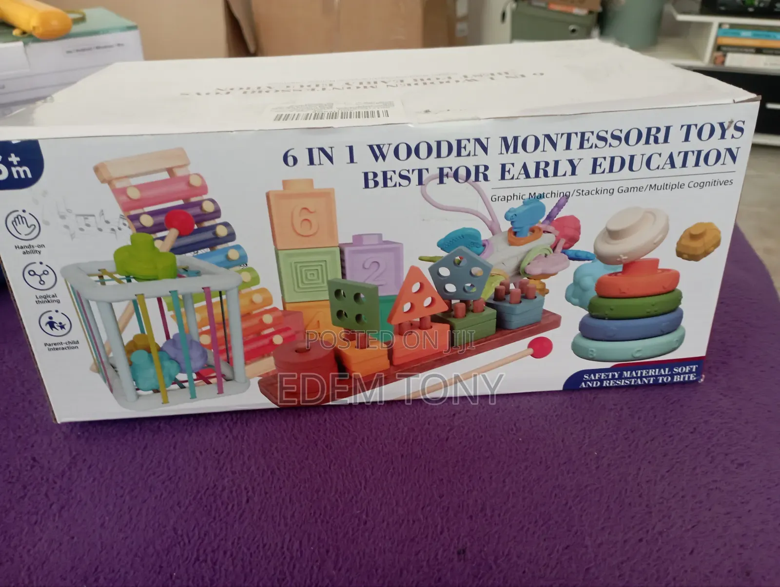 6-in-1 Wooden Montessori Set ;Blocks,activity Cube Teething Toys