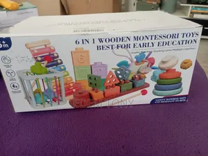 6-in-1 Wooden Montessori Set ;Blocks,activity Cube Teething Toys