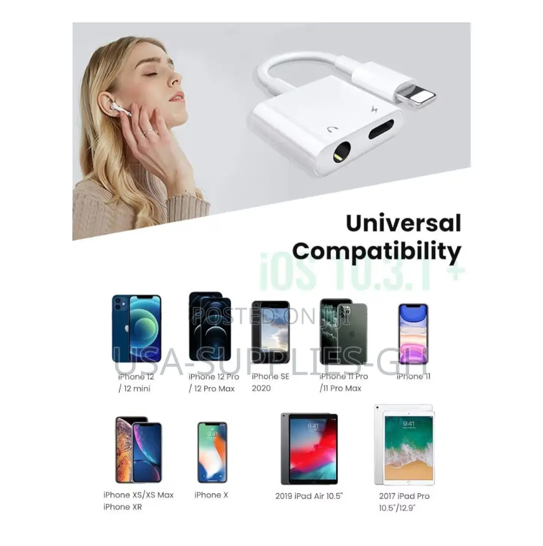 Apple MFi Certified Lighting to 3.5mm Audio Jack, USB-C Charging F USA
