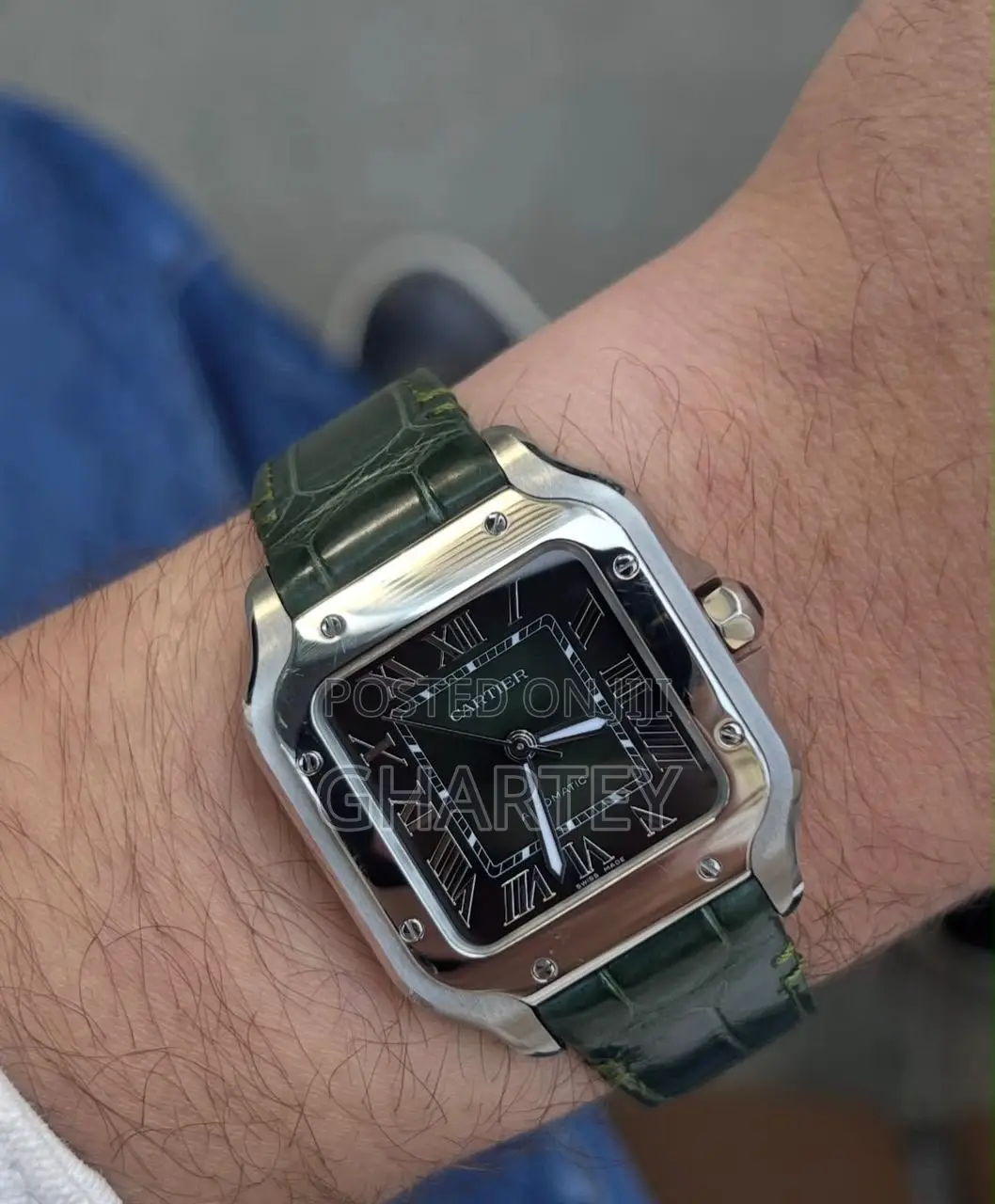Cartier De Santos Green Ombré Leather Solid Engine Watch
