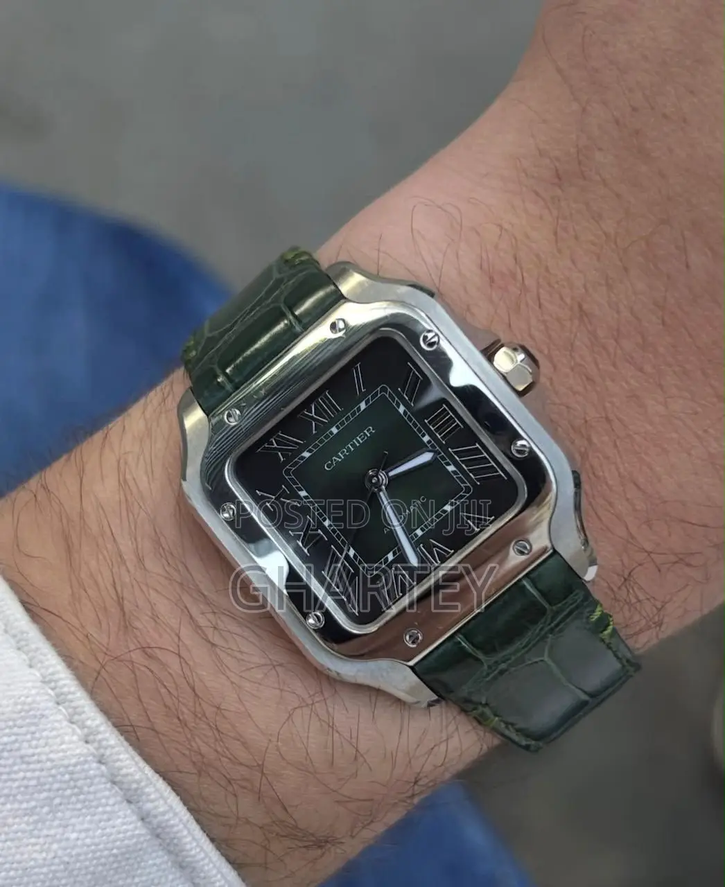 Cartier De Santos Green Ombré Leather Solid Engine Watch