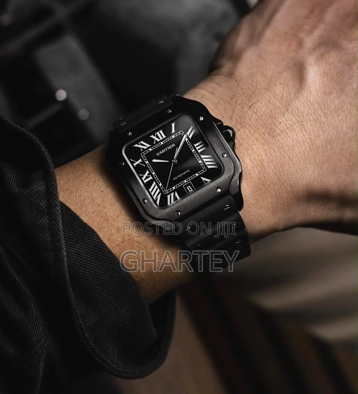 Cartier Santos Automatic – Luxury Black Silicone Strap Watch
