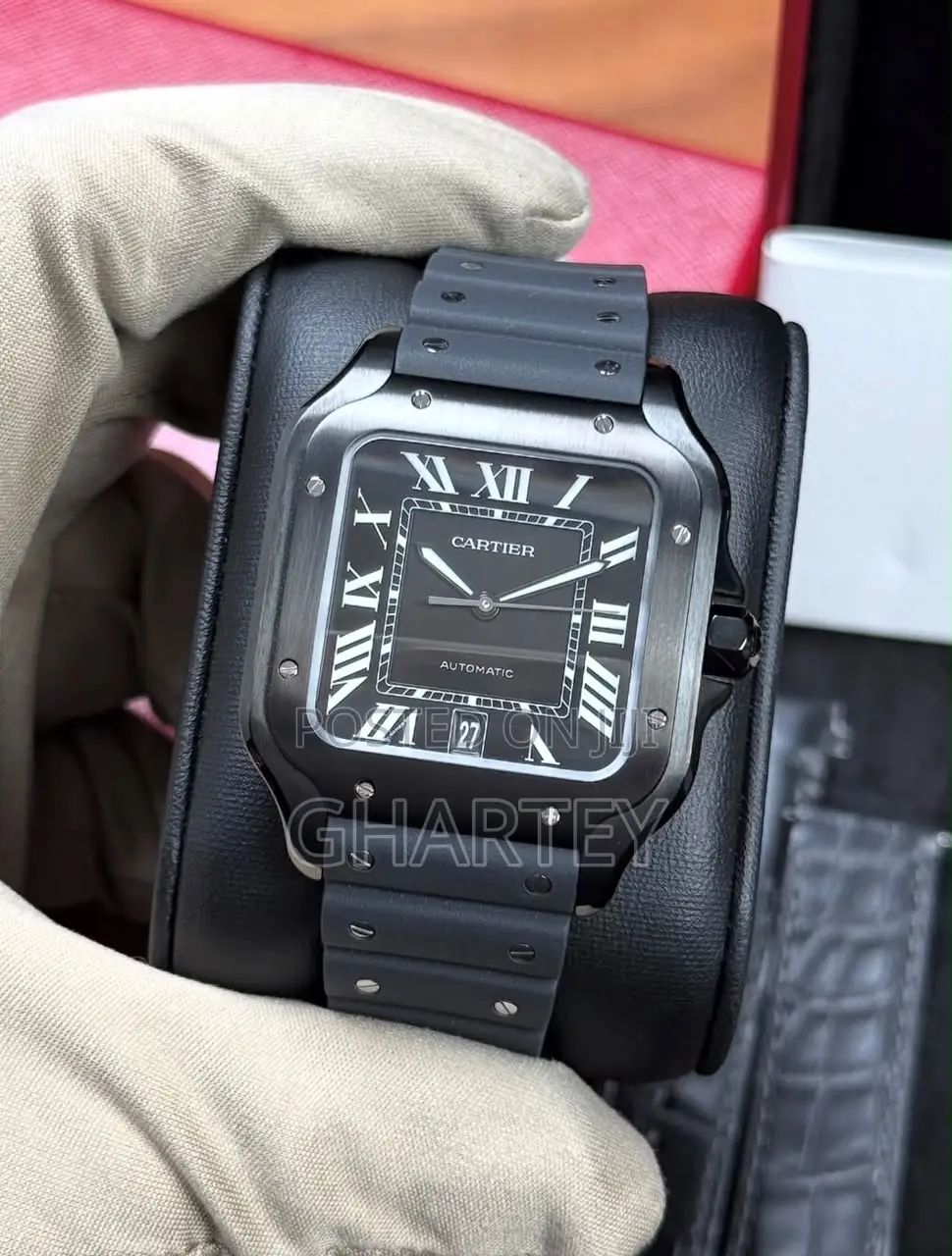 Cartier Santos Automatic – Luxury Black Silicone Strap Watch