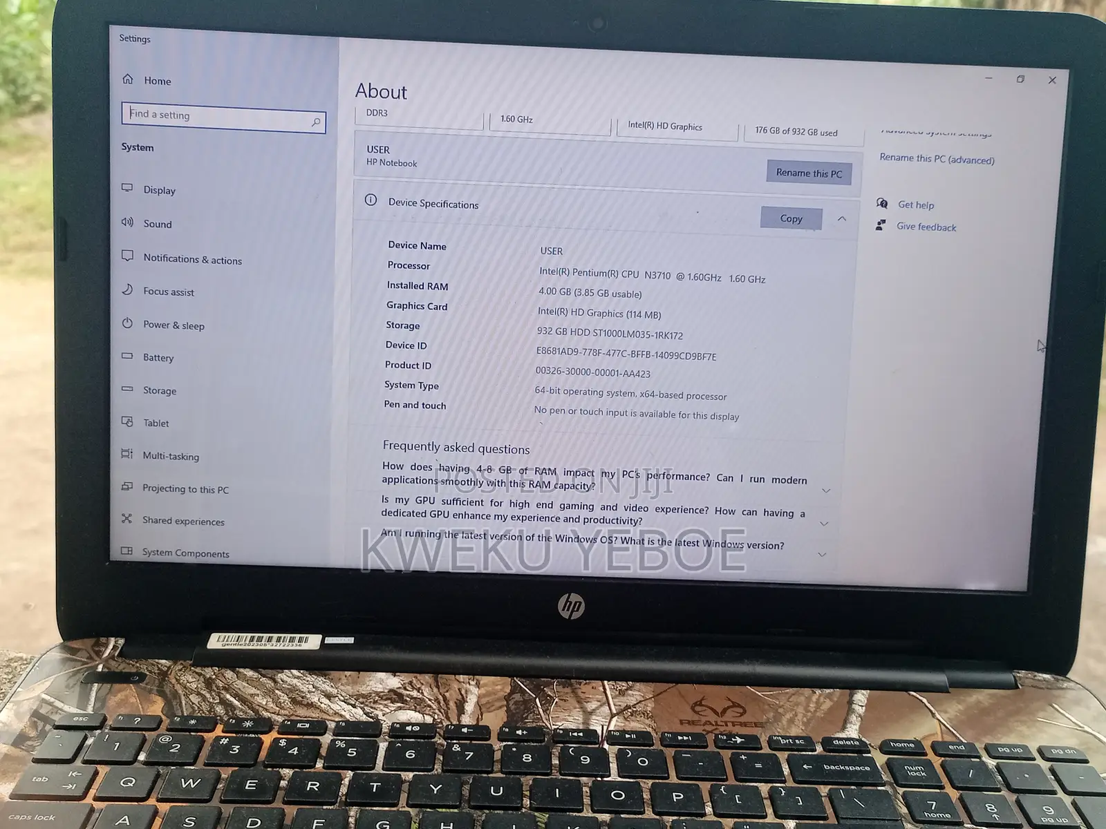 Laptop HP 15 4GB Intel Pentium HDD 1T