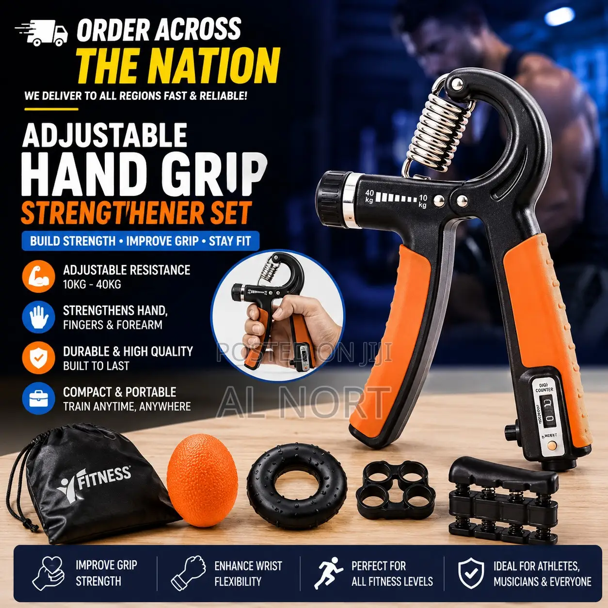 Adjustable Hand Grip Strengthener Set With Grip Ball