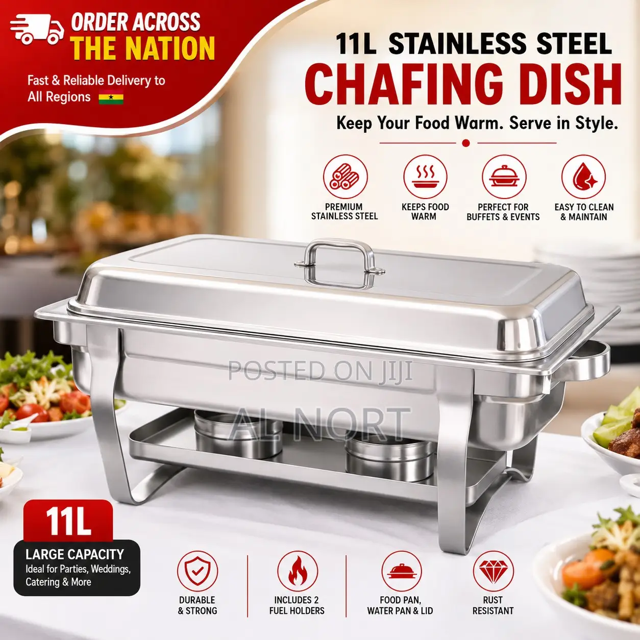 11L Stainless Steel Chafing Dish – Rectangular – Silver
