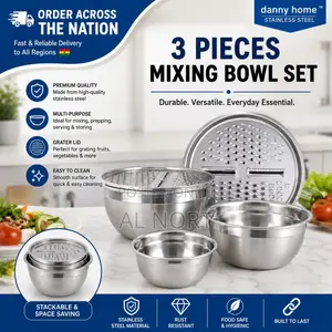 3-Piece Stainless Steel Mixing Bowl Set With Grater Sifter – Silver