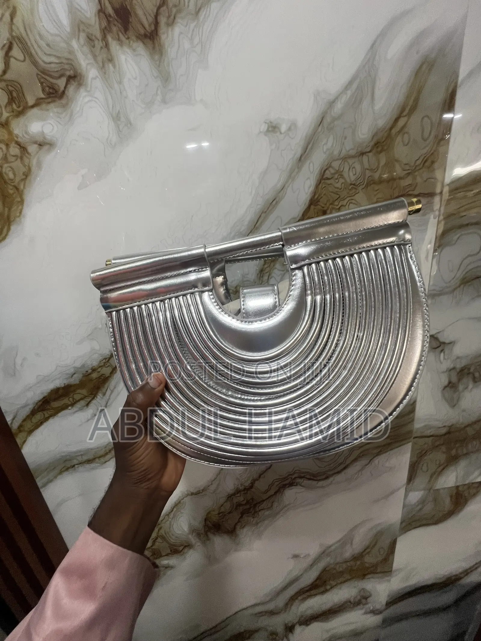Wave/Accordion PleatedHalf-Moon Top Handle Bag"