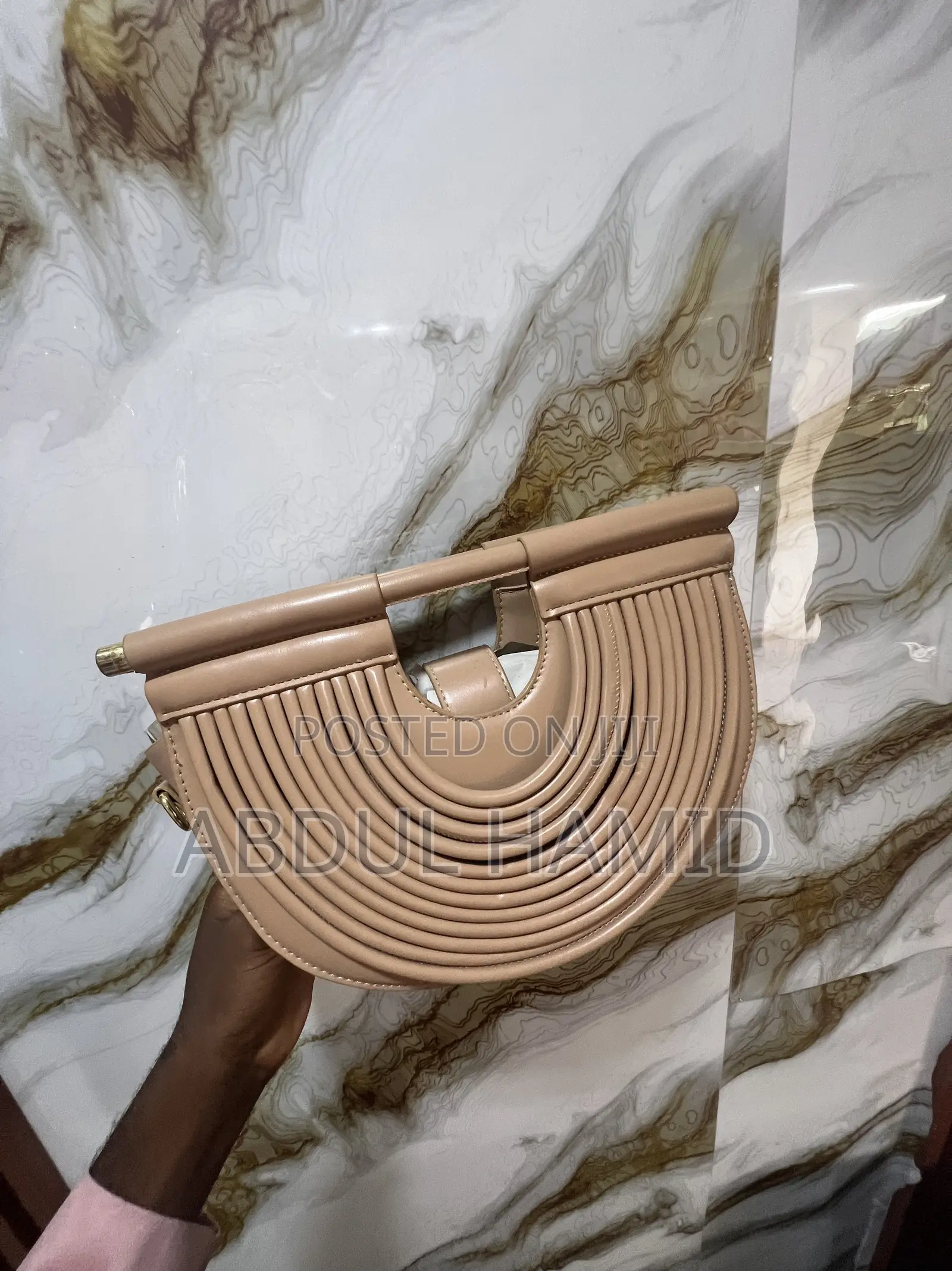 Wave/Accordion PleatedHalf-Moon Top Handle Bag"