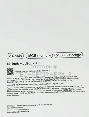 New Laptop Apple MacBook Air 16GB Apple M4 SSD 256GB
