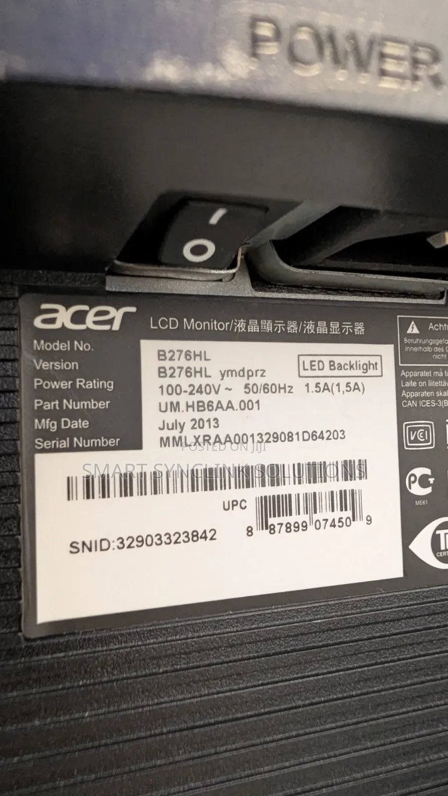 27" Acer Monitor, 1080p Full HD