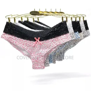 6 Pieces of Ladies Cotton Lace Panties Set- Multicolour