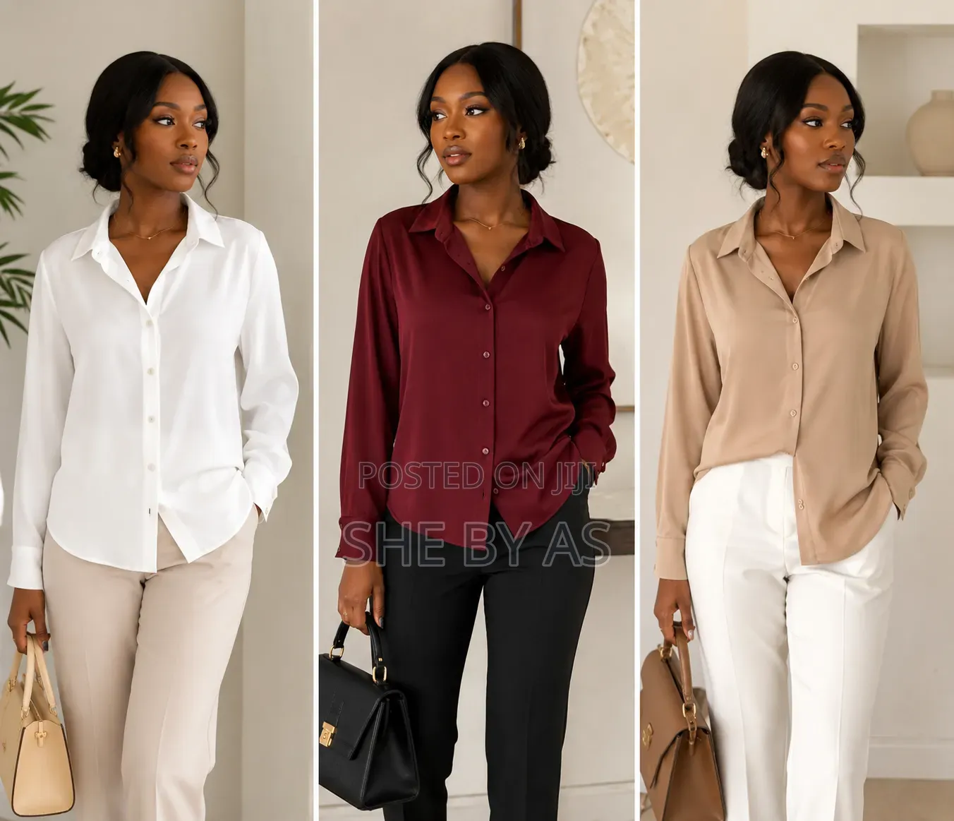 She by as Women’S Embroidered Buttoned Shirt - Formal Office Wear