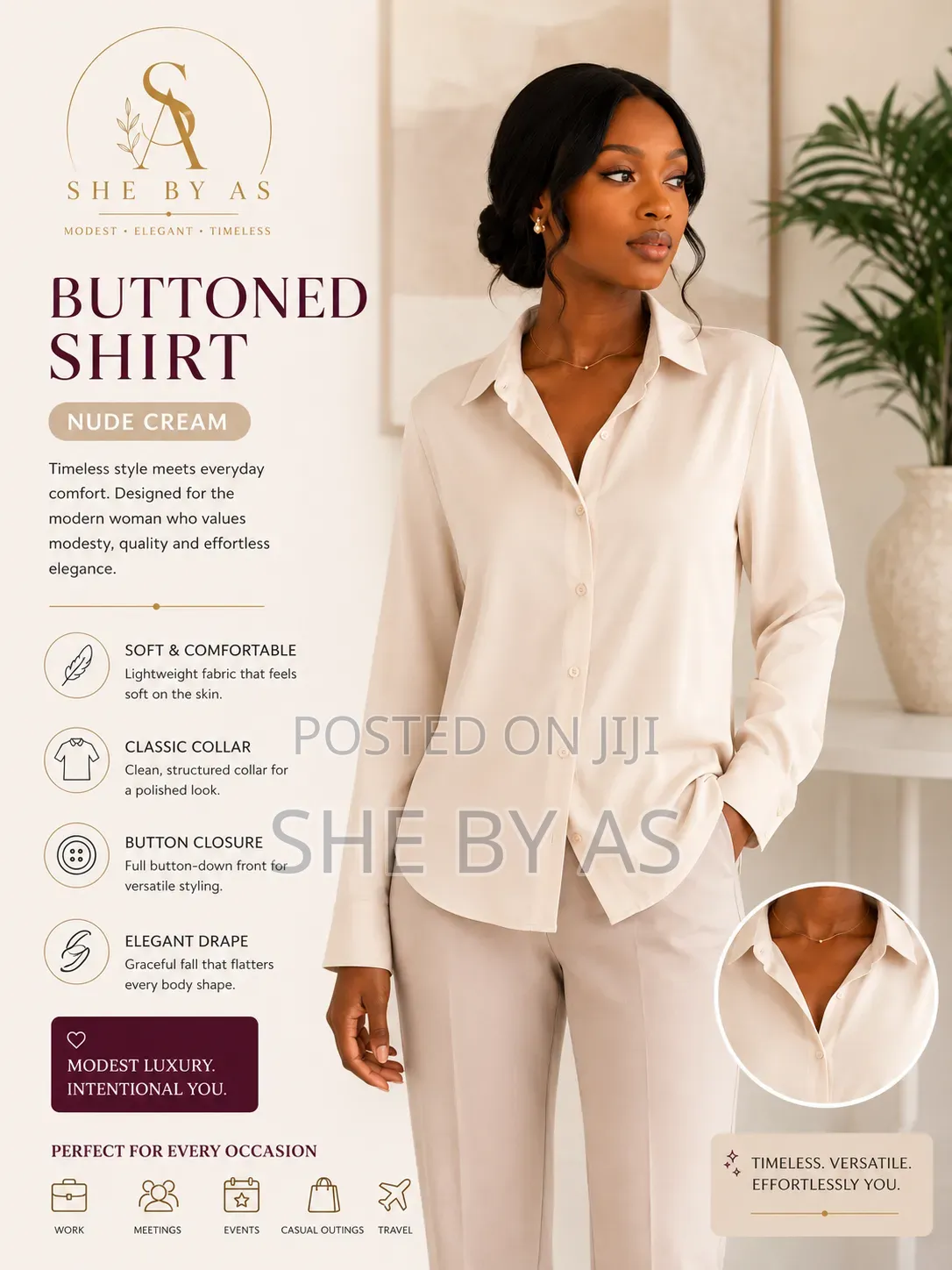 She by as Women’S Embroidered Buttoned Shirt - Formal Office Wear