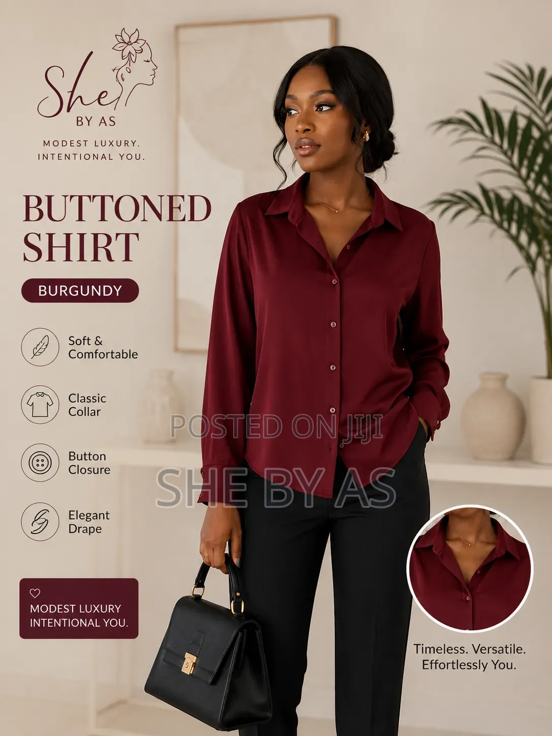 She by as Women’S Embroidered Buttoned Shirt - Formal Office Wear