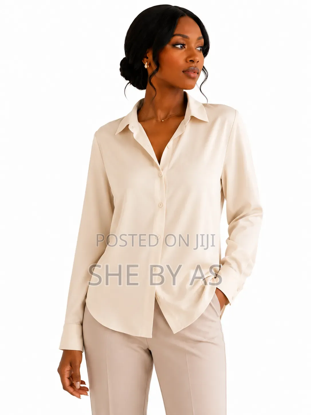 She by as Women’S Embroidered Buttoned Shirt - Formal Office Wear