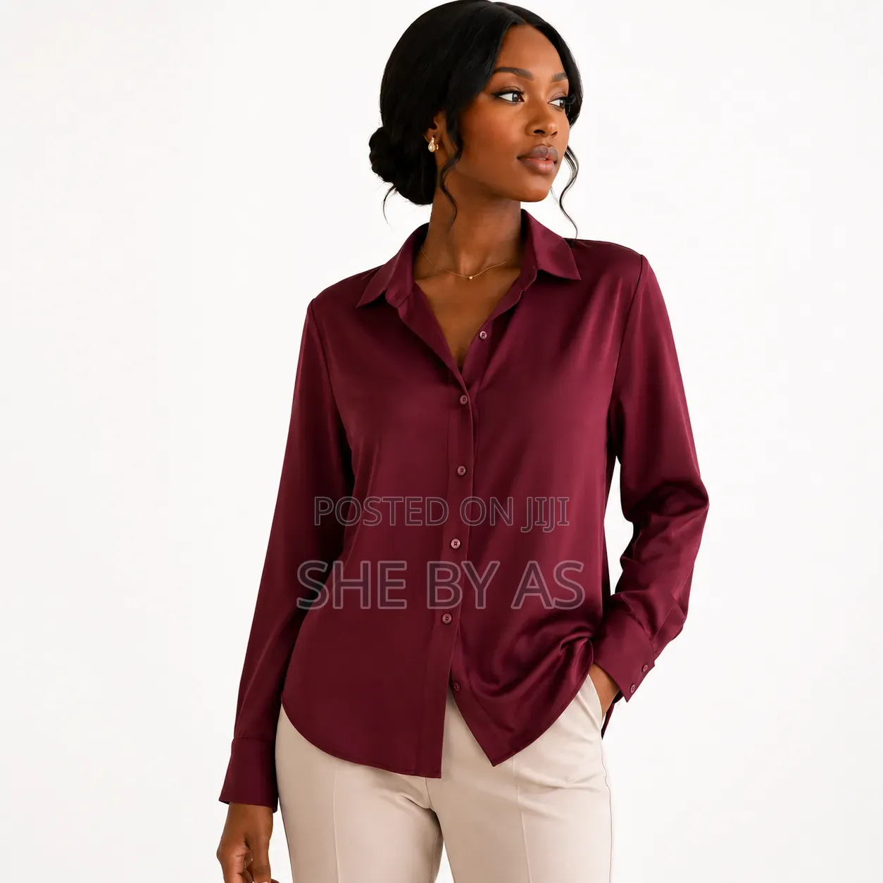 She by as Women’S Embroidered Buttoned Shirt - Formal Office Wear