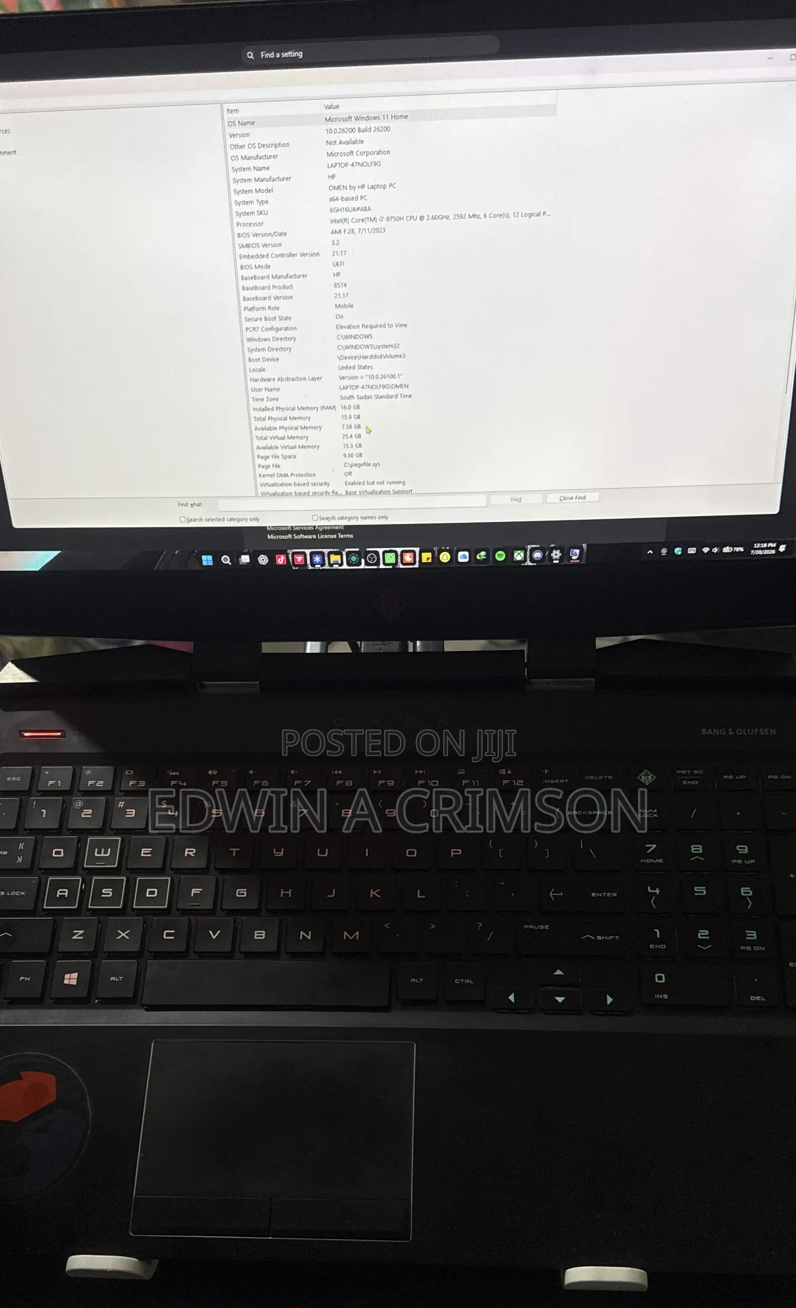 Laptop HP Omen 15 8GB Intel Core i7 HDD+SSD 256GB