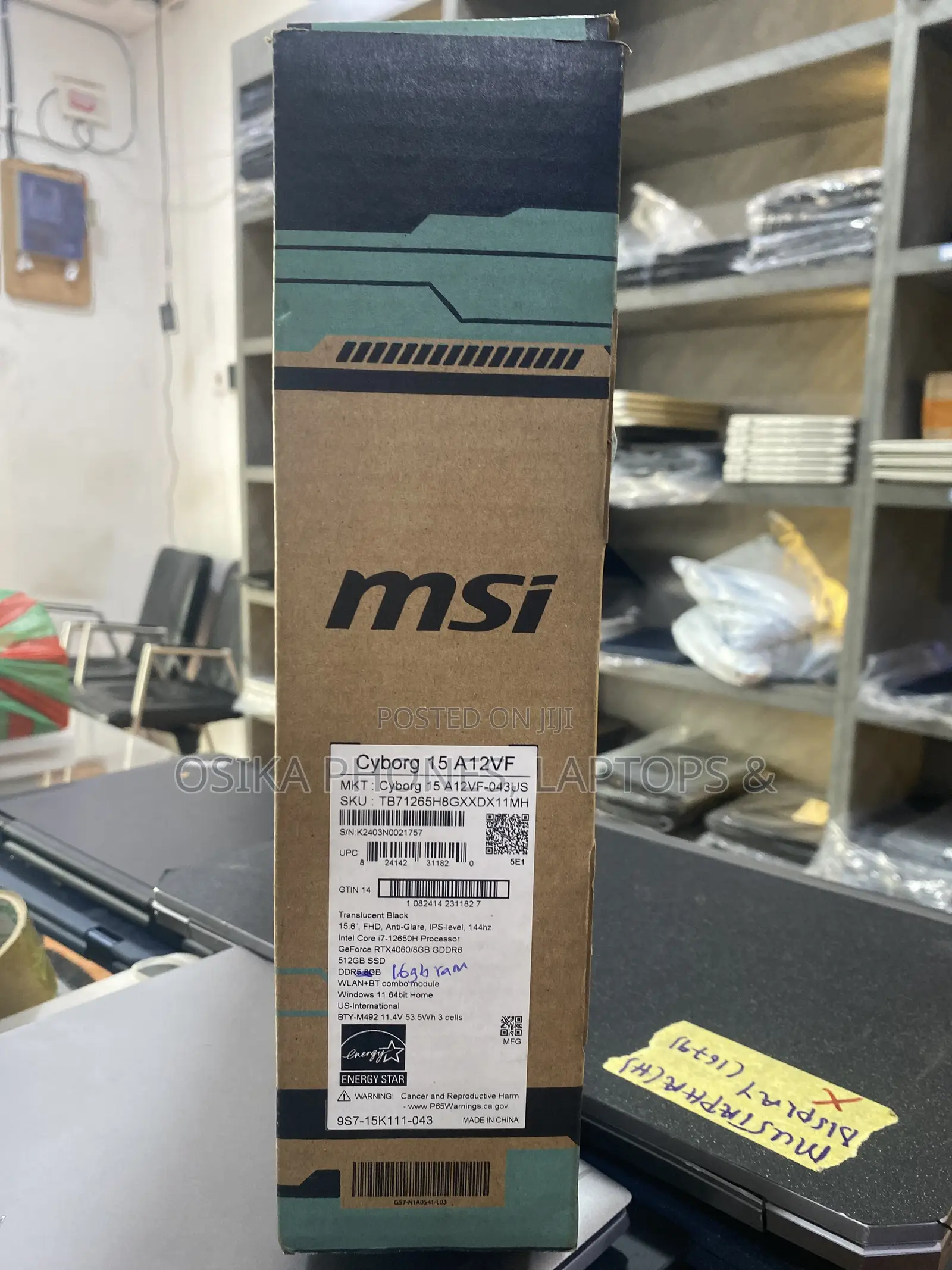 New Laptop MSI Cyborg 15 16GB Intel Core i7 SSD 512GB