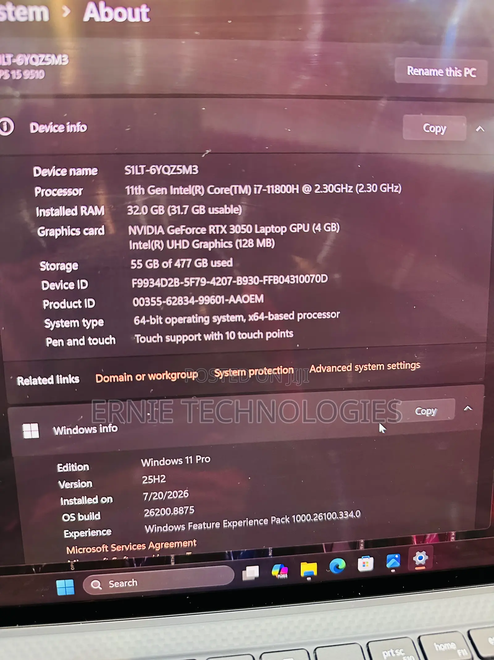 Laptop Dell XPS 15 9510 32GB Intel Core i7 SSD 512GB