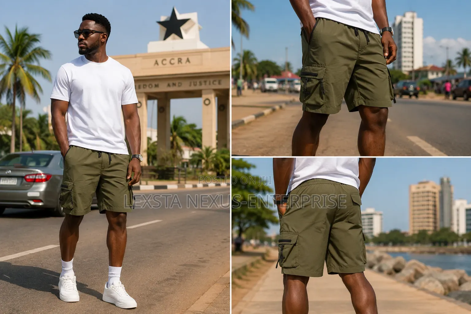Navy Green Cargo Shorts