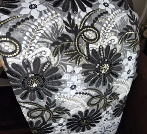 Beautiful Mesh Lace With Black Embroidery and Gold Sequins