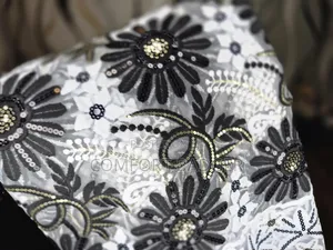 Beautiful Mesh Lace With Black Embroidery and Gold Sequins