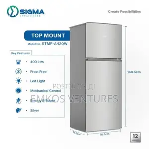 Sigma Fridge Top Mount STMF-A420w-400l Silver
